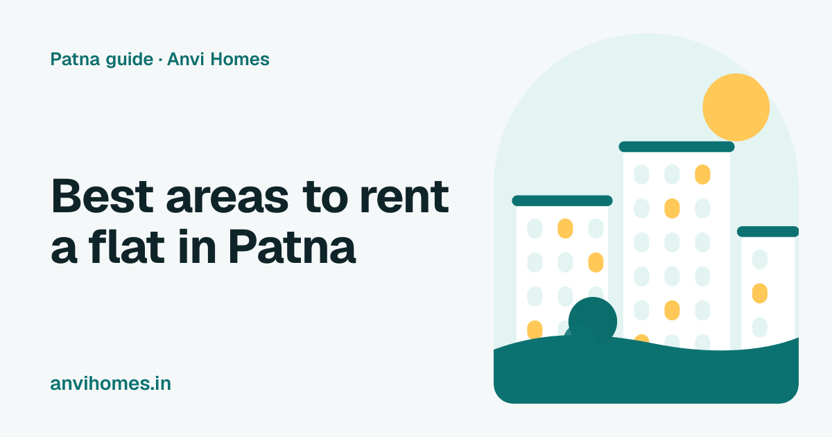 Illustration of a Patna street with flats for rent, for a guide to the best areas to rent in Patna