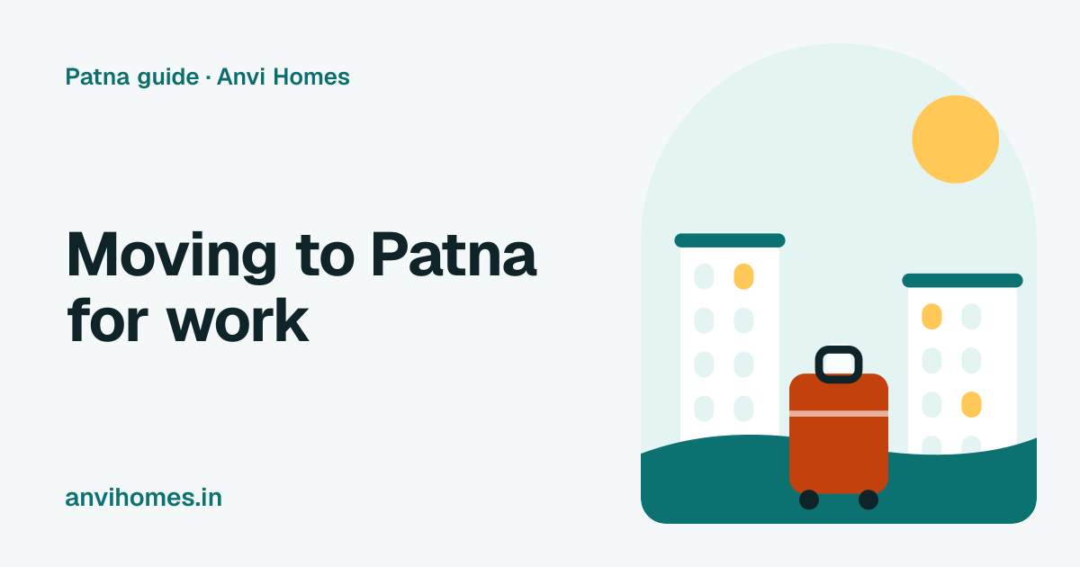 Illustration of a person arriving in Patna with luggage, for a guide to moving to Patna for a job