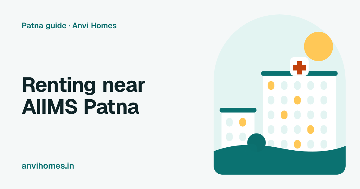 Illustration of flats near a hospital, for a guide to renting rooms and flats near AIIMS Patna, Phulwari Sharif